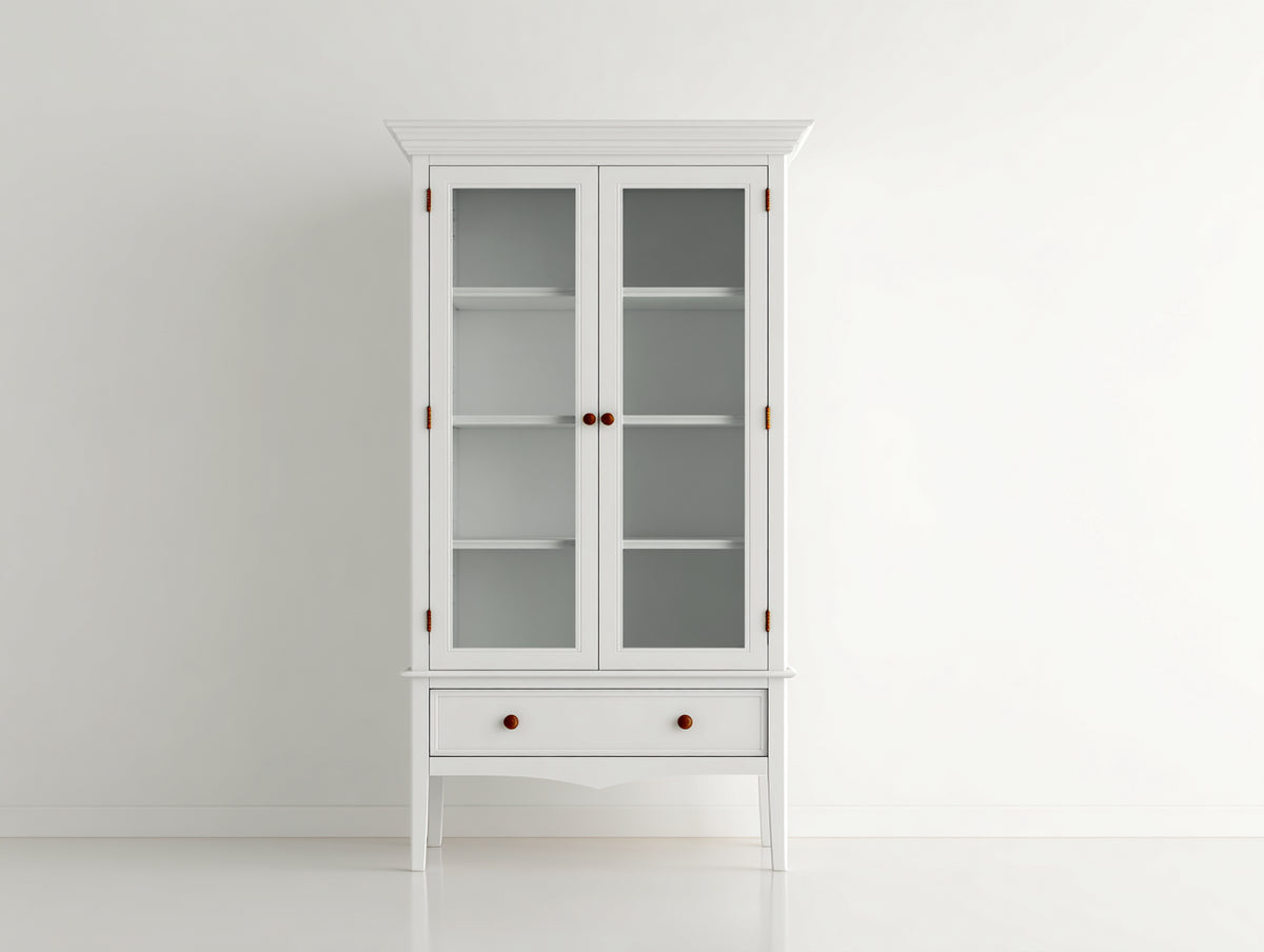 Vitrinen aus Holz 90x45x190 cm Weiß - 2 Glastüren - 1 Schublade
