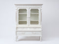 Vitrine Massivholz 120x40x200 cm - Weiß mit Glastüren und Schubladen im klassischen Stil