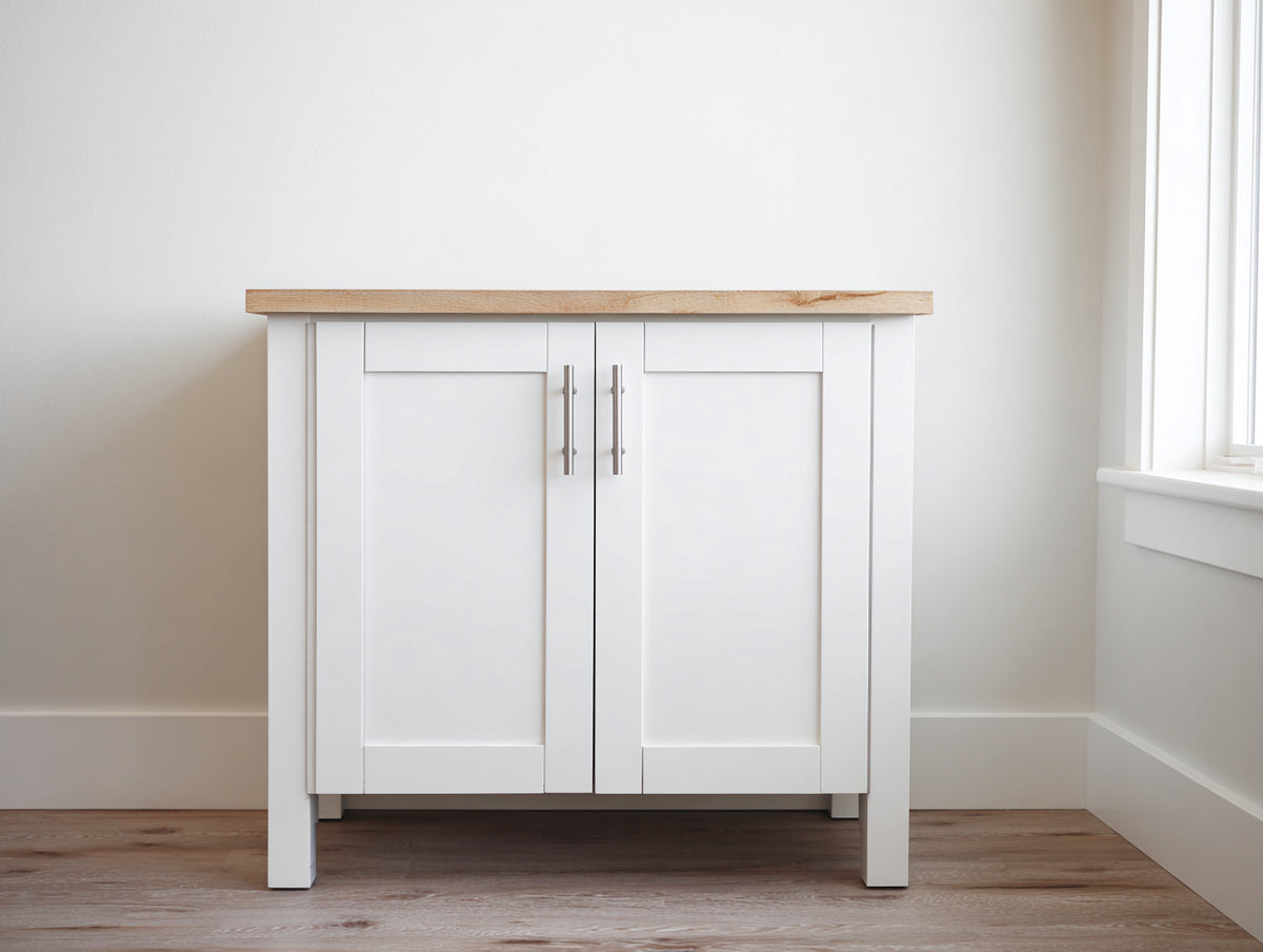 Sideboards Holzwerkstoff 110x45x90 cm - Weiß-Naturholz - Modernes Design mit 2 Türen
