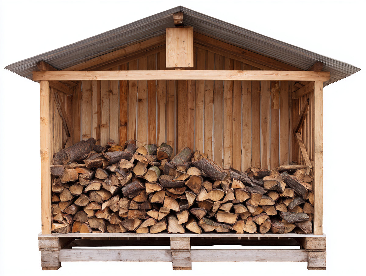 Kaminholzregal Holz und Metall 220x90x195 cm - Naturholz-Dunkelbraun - Überdachter Brennholzunterstand mit Rückwand und Satteldach