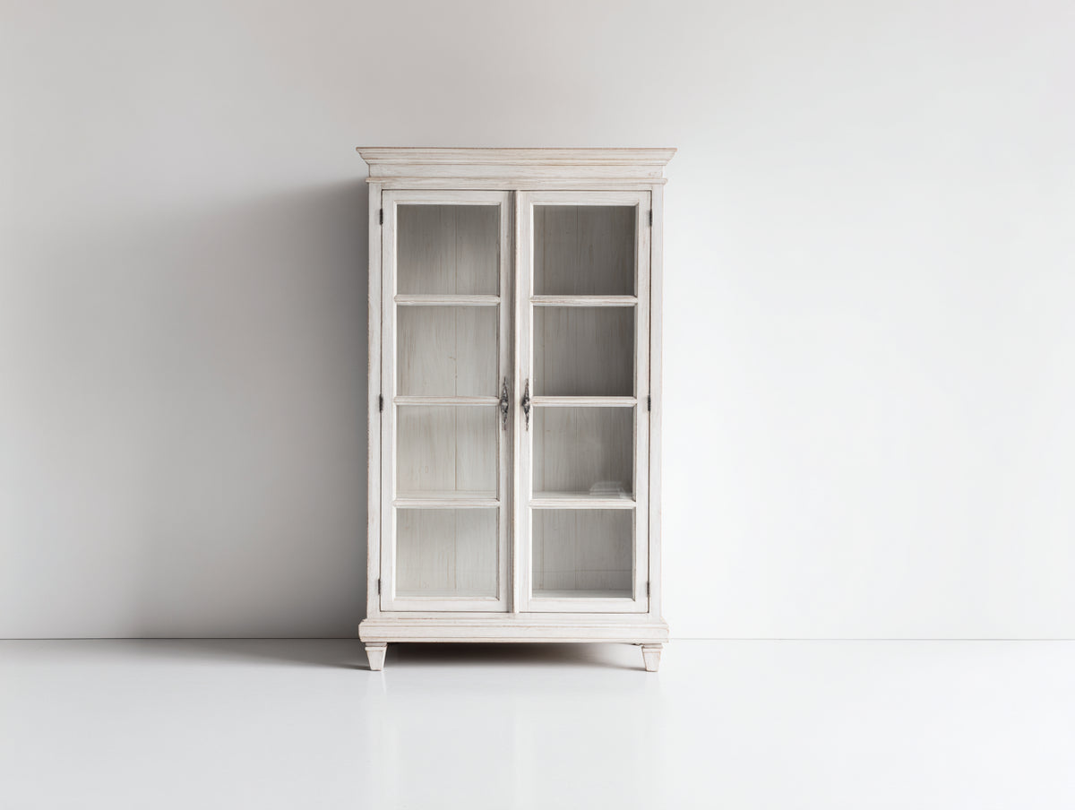 Vitrinen aus Holz 95x45x190 cm Weiß - 2 Glastüren - Klassisches Design