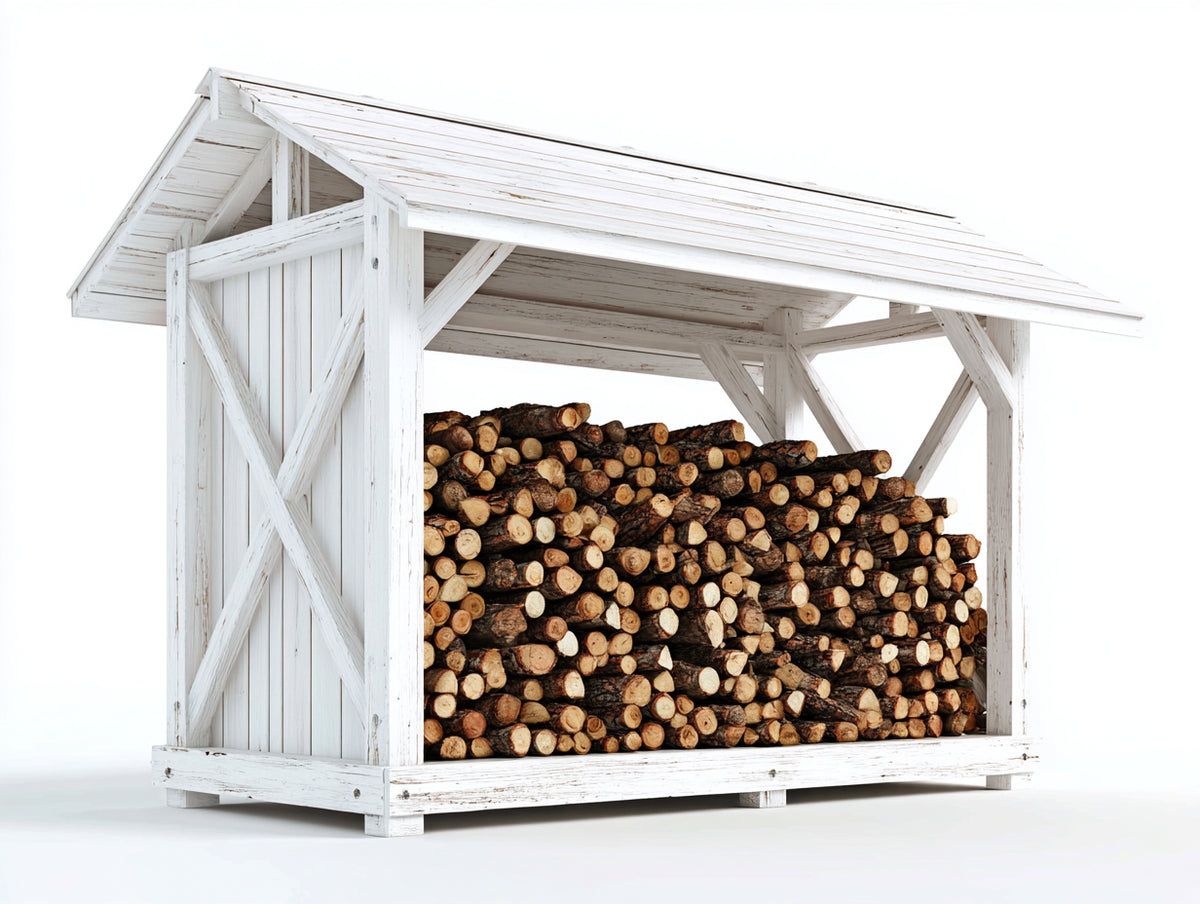 Kaminholzregal Holz 210x90x210 cm - Weiß - überdachter Holzunterstand mit seitlicher Verkleidung