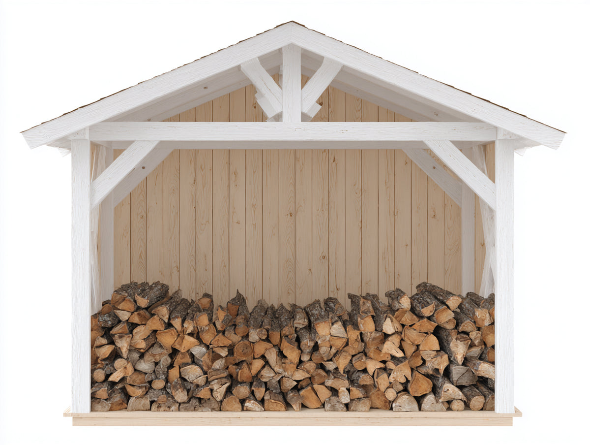 Kaminholzregal Holz 220x85x190 cm - Weiß-Naturholz - Überdachter Brennholzunterstand mit Rückwand