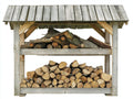 Kaminholzregal Holz 180x70x190 cm - Weiß-Naturholz - zweistufiger Holzunterstand mit Schutzdach