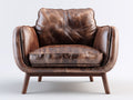 Sessel Leder und Holz 90x85x90 cm - Dunkelbraun - Moderner Polstersessel mit breiten Armlehnen