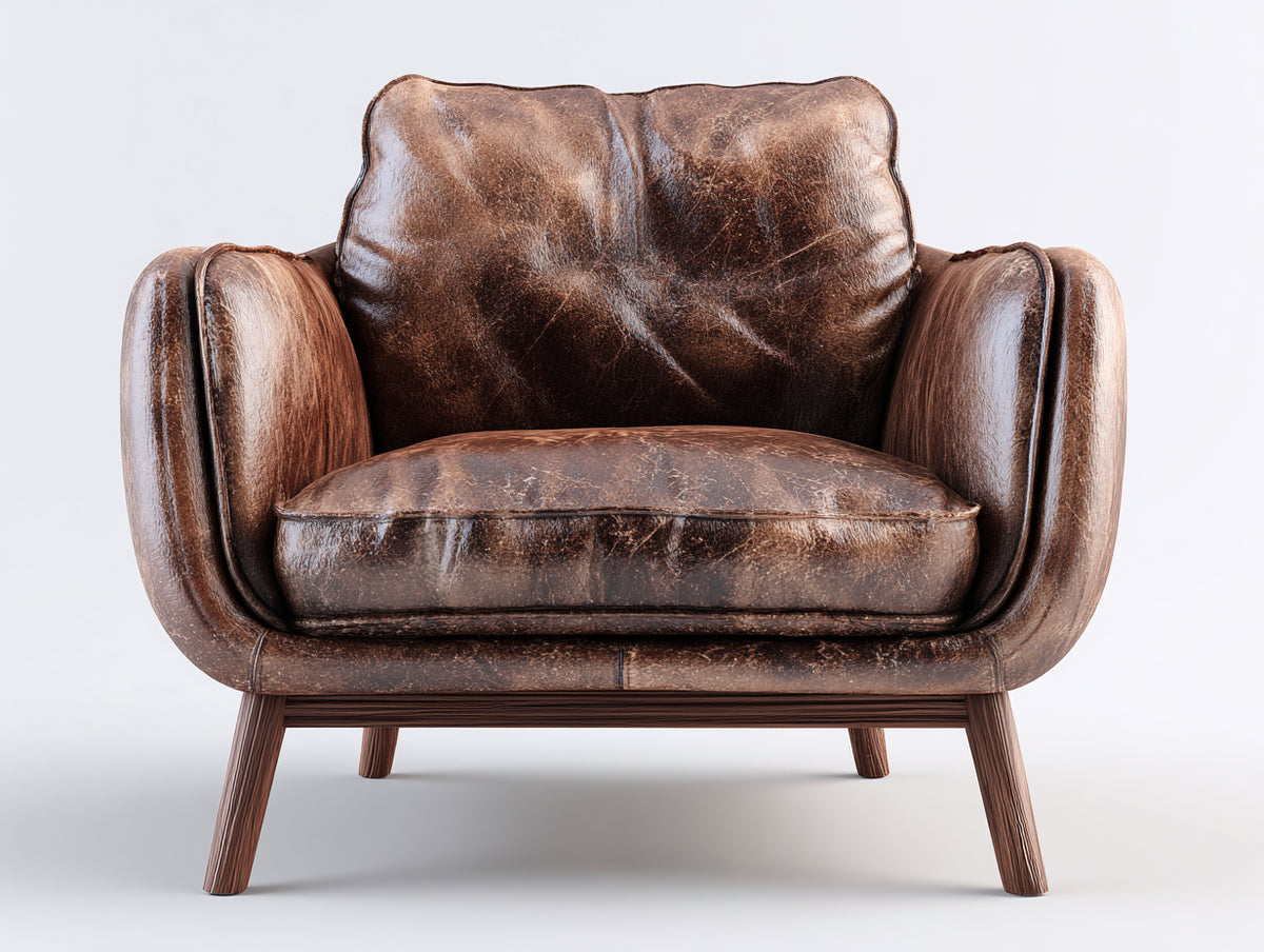 Sessel Leder und Holz 90x85x90 cm - Dunkelbraun - Moderner Polstersessel mit breiten Armlehnen