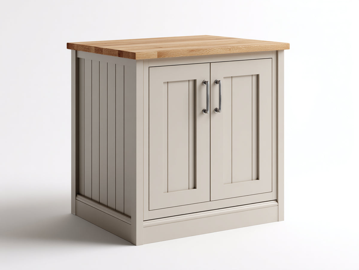 Sideboard Massivholz 110x45x85 cm - Beige mit natürlicher Holzplatte im klassischen Landhausstil