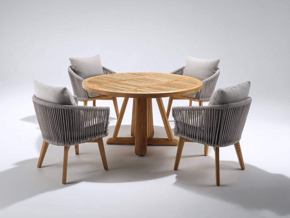 Garten Essgarnitur Massivholz 120x120x75 cm - Naturfarbenes Tischset mit 4 Stühlen im modernen Stil