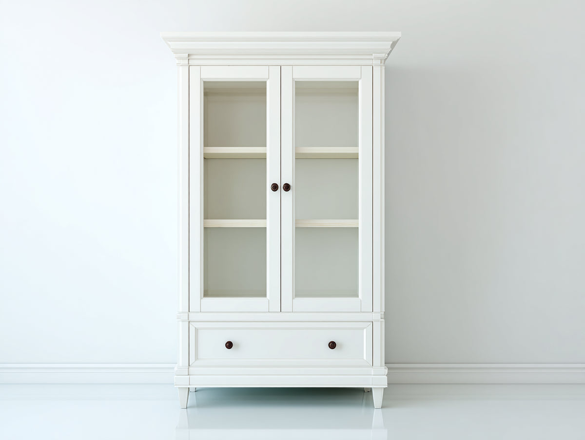 Vitrinen aus Holz 95x45x190 cm Weiß - 2 Glastüren - 1 Schublade