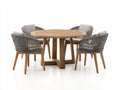 Garten Essgarnituren aus Holz und Geflecht 150x150x75 cm Natur Grau - 5-teilig - Runde Tischgruppe