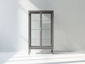 Vitrinen Metall und Glas 90x40x180 cm - Grau - modernes Design mit 2 Glastüren