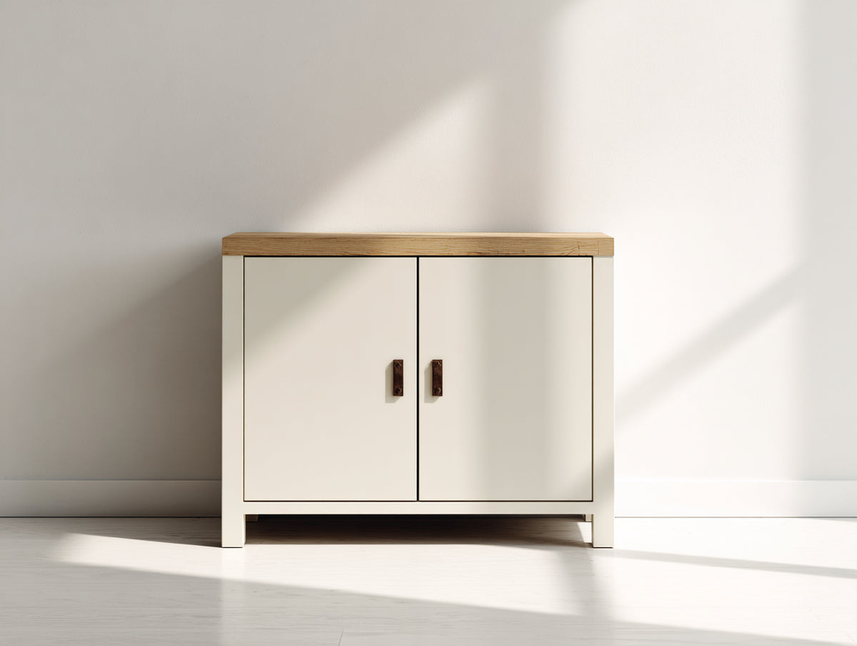 Sideboards aus Holz 100x45x85 cm Weiß Natur - 2 Türen - Modernes Design