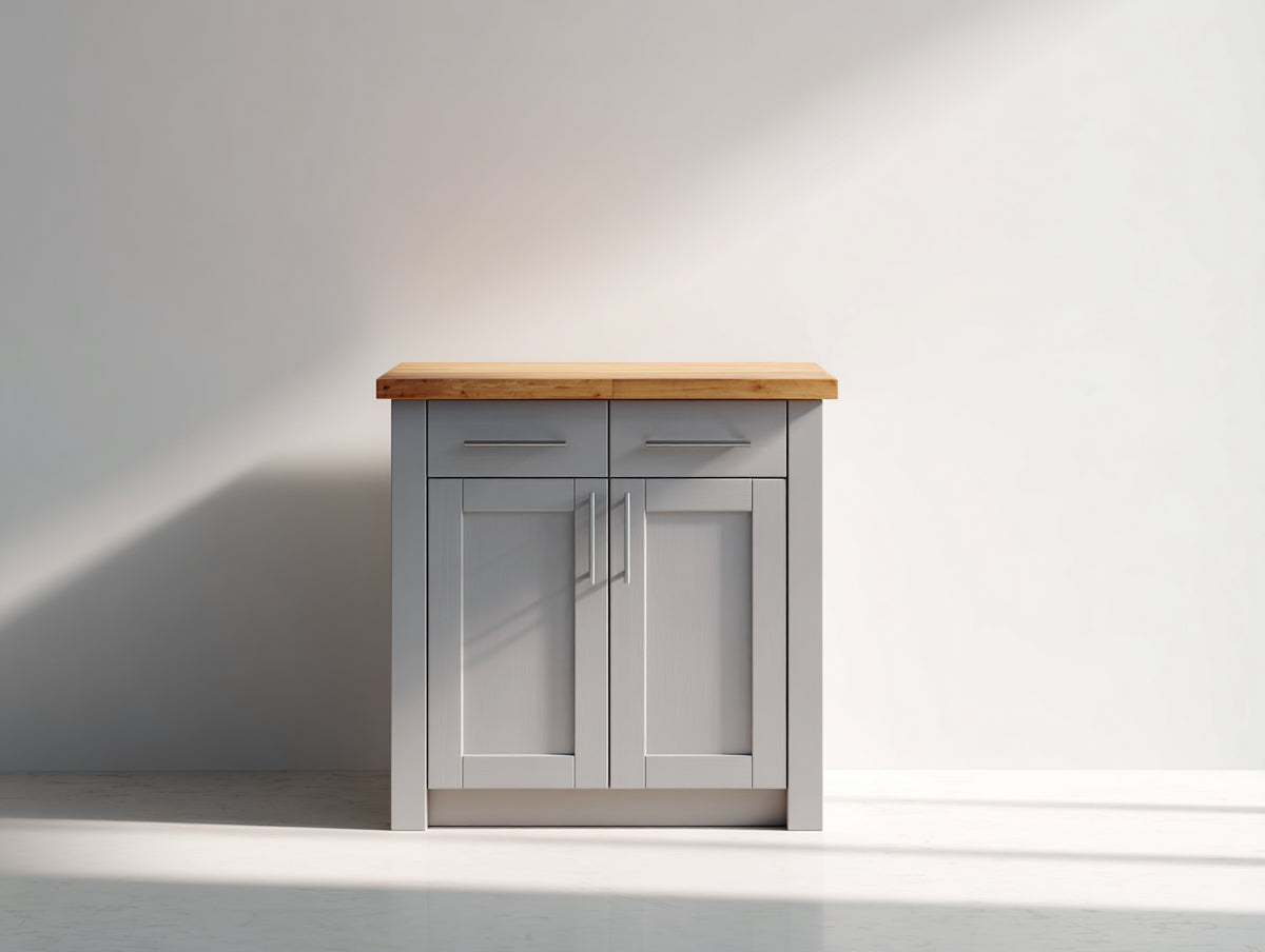 Sideboard Massivholz 100x40x85 cm - Hellgrau mit natürlicher Holzplatte im modernen Landhausstil