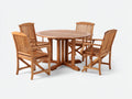 Garten Essgarnituren Holz 120x120x75 cm - Naturholz - 5-teiliges Set mit rundem Tisch und 4 Armlehnstühlen
