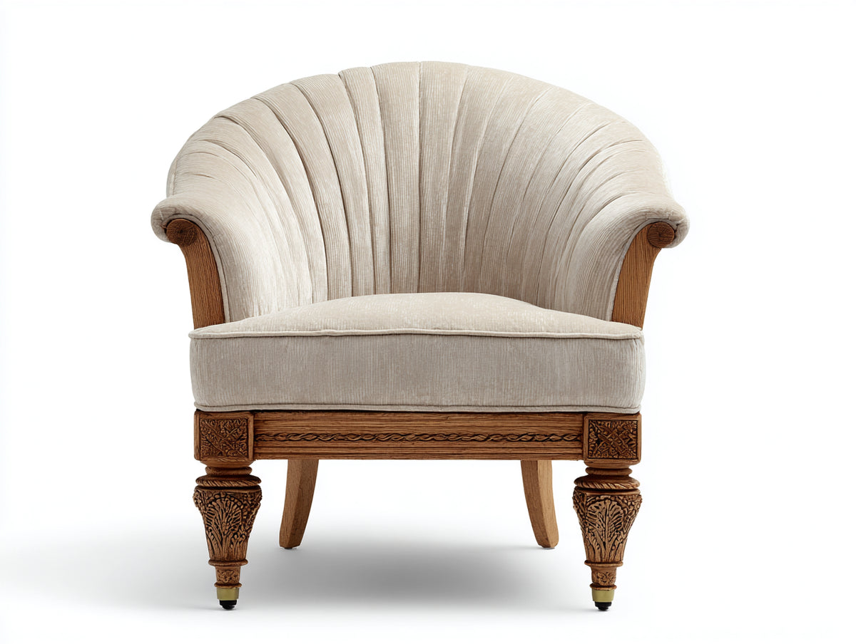 Sessel Stoffbezug 85x85x90 cm - Beige mit Holzdetails und gepolsterter Sitzfläche im klassischen Stil