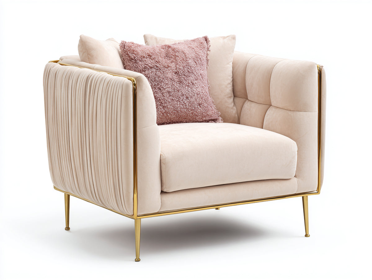 Sessel mit Samtbezug 95x90x82 cm Beige Gold - Metallgestell - Modernes Design
