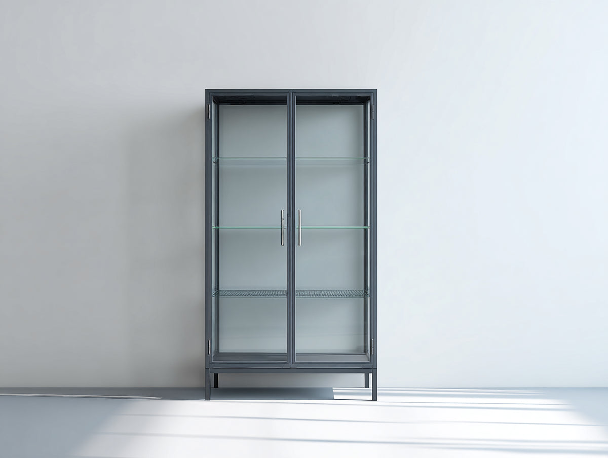 Vitrinen Metall und Glas 90x40x180 cm - Anthrazit - Moderne Standvitrine mit 2 Glastüren und 3 Ablagen