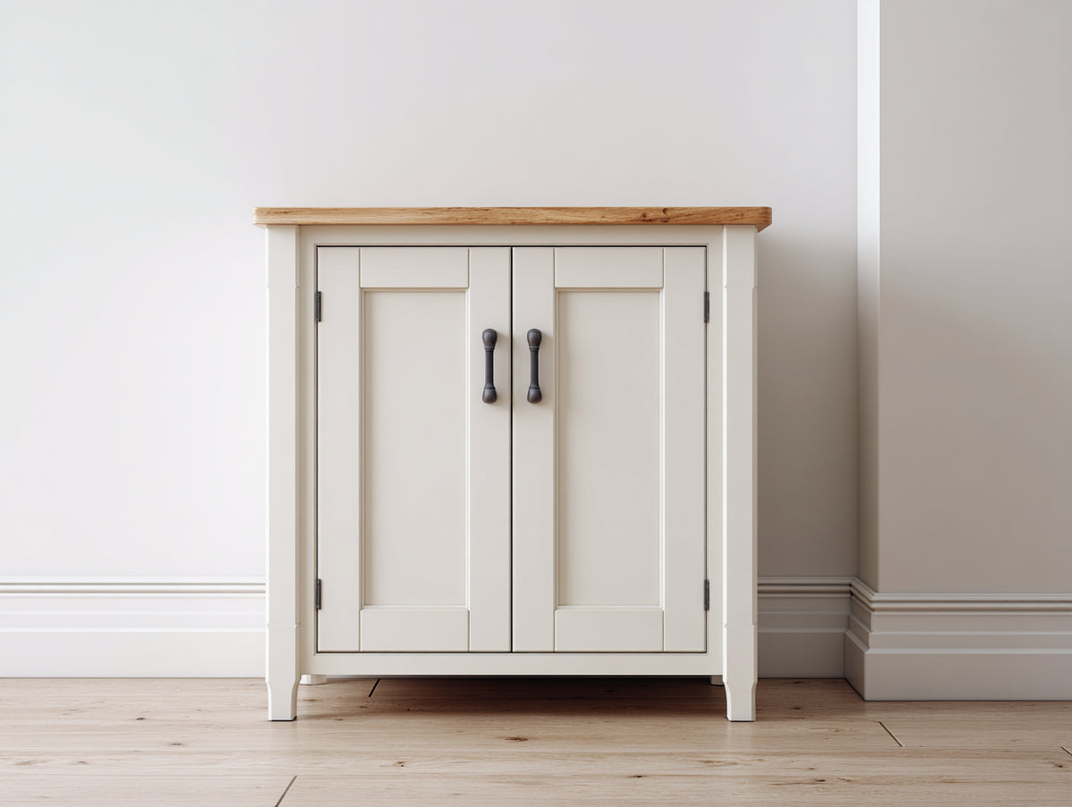 Sideboards Holz 95x40x90 cm - Weiß-Naturholz - Landhausstil mit 2 Türen