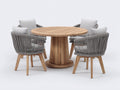 Garten Essgarnituren Holz und Geflecht 120x120x75 cm - Naturholz-Grau - 5-teiliges Set mit rundem Tisch und 4 Sesseln