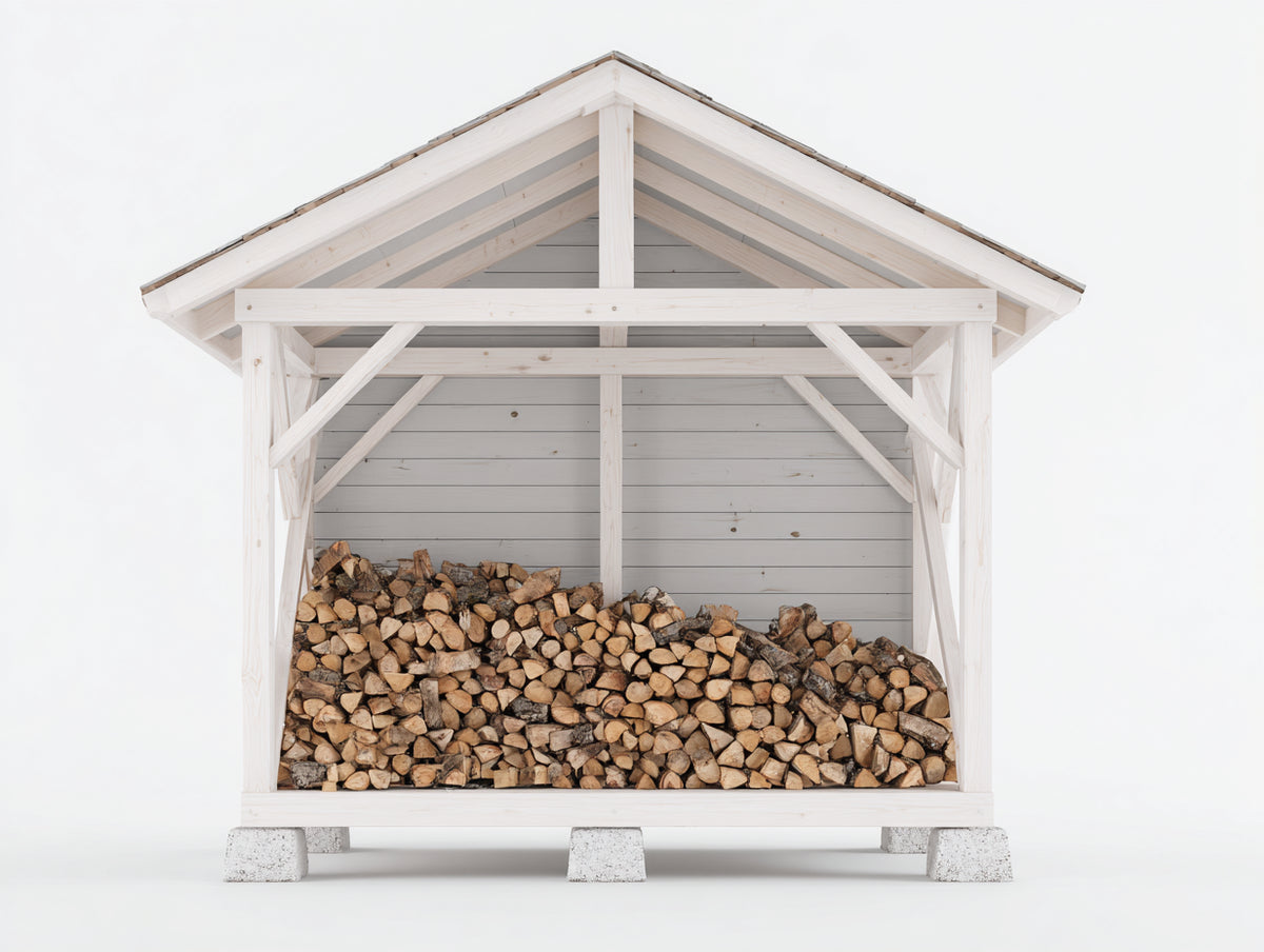 Kaminholzregal Holz 220x90x225 cm - Weiß-Grau - überdachter Holzunterstand mit offener Front