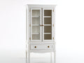 Vitrine Massivholz 100x40x190 cm - Weiß mit Glastüren und Schublade im klassischen Landhausstil