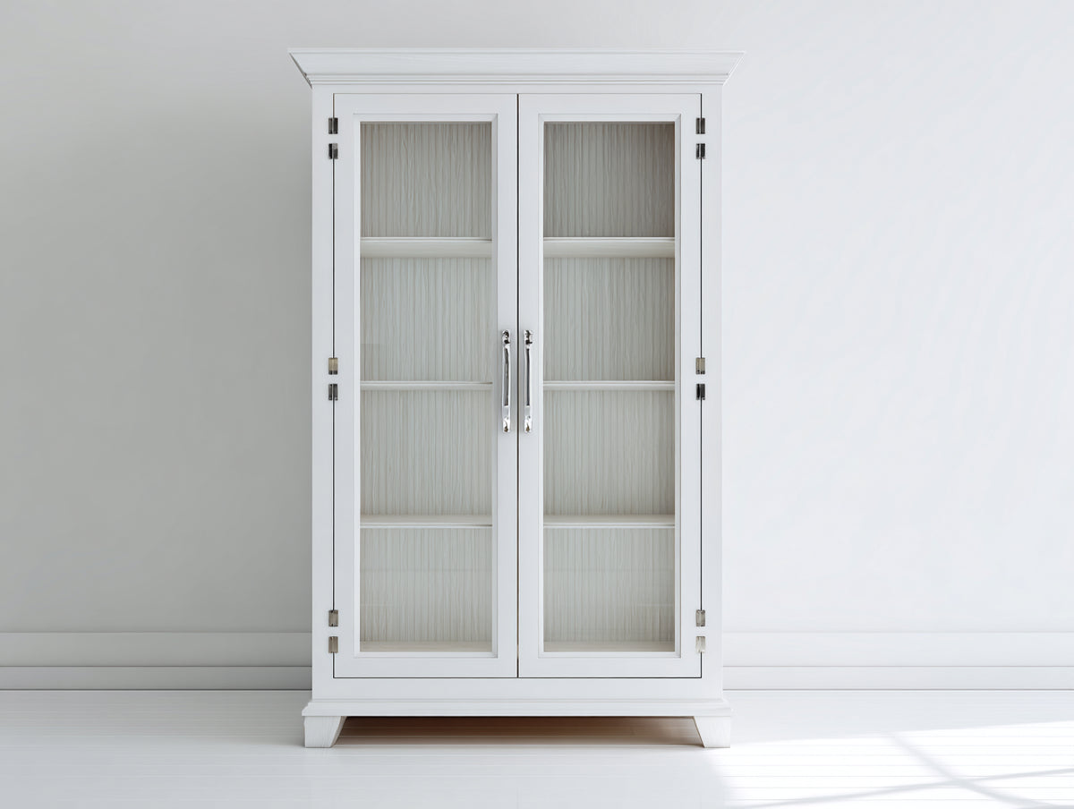 Vitrinen - Holz und Glas - 100 x 45 x 190 cm - Weiß - Klassisches Design mit 2 Glastüren