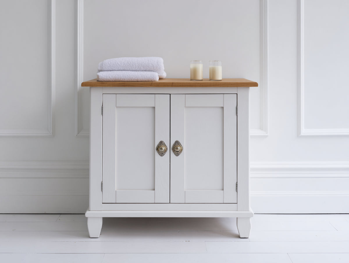 Sideboards - Holz und Metall - 90 x 42 x 85 cm - Weiß-Naturholz - Klassisches Design mit 2 Türen