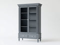Vitrine Massivholz 100x40x190 cm - Grau mit Glastüren und Schubladen im klassischen Landhausstil