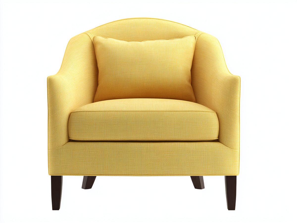 Sessel Stoff und Holz 85x80x90 cm - Gelb-Dunkelbraun - Moderner Polstersessel mit Armlehnen