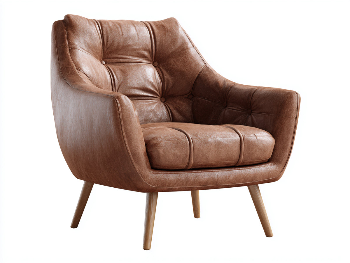 Sessel Echtleder 85x85x90 cm - Braun mit gepolsterter Sitzfläche im modernen Stil