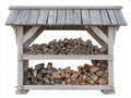 Kaminholzregal - Holz - 180 x 75 x 180 cm - Weiß-Grau - Überdachtes Brennholzregal mit 2 Lagerbereichen