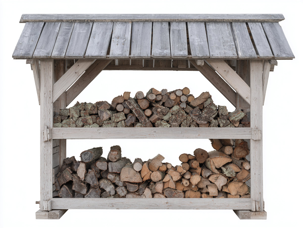 Kaminholzregal - Holz - 180 x 75 x 180 cm - Weiß-Grau - Überdachtes Brennholzregal mit 2 Lagerbereichen